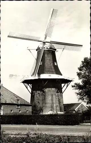 Ak Groningen Niederlande, Winscholen, Windmühle