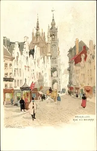 Künstler Litho  Anvers Antwerpen Flandern, Rue au Beurre