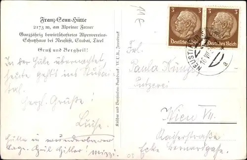 Ak Neustift im Stubaital in Tirol, Franz Senn Hütte
