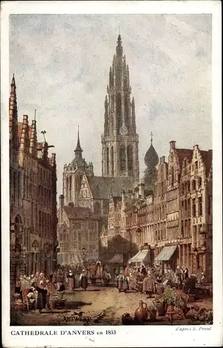 Künstler Ak Anvers Antwerpen Flandern, Kathedrale, Markt