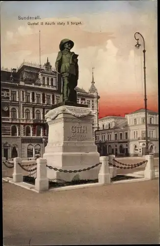 Ak Sundsvall Schweden, Gustaf II Adolfs stafy & torget