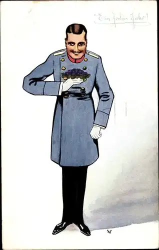 Künstler Ak Glückwunsch Neujahr, Soldat im Mantel