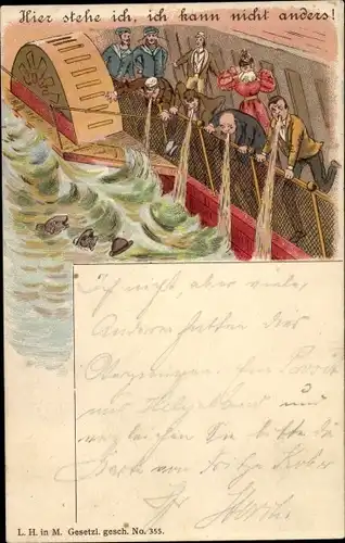 Litho Hier stehe ich, ich kann nicht anders, Seekranke Passagiere
