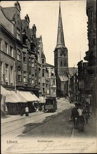 Ak Lübeck in Schleswig Holstein, Breitestraße, Straßenbahn 37