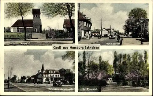 Ak Hamburg Eimsbüttel Schnelsen, Frohmestraße, Ehrenmal, Kirche, Hauptstraße