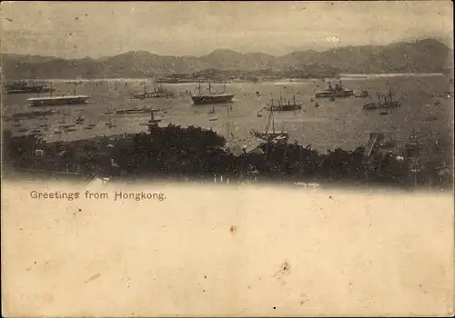 Ak Hongkong China, Schiffe vor der Küste