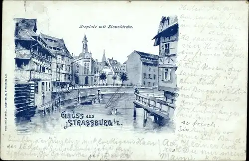 Ak Strasbourg Straßburg Elsass Bas Rhin, Partie am Zixplatz mit Zionskirche