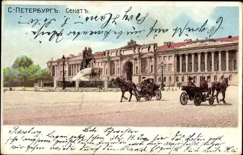 Litho Sankt Petersburg Russland, Ortsansicht, Kutsche, Denkmal
