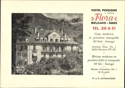 Ak Gries Bozen Bolzano Südtirol, Hotel Pensione Flora