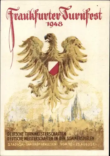 Wappen Ak Frankfurt am Main, Turnfest 1948, Adler, Stadtbild