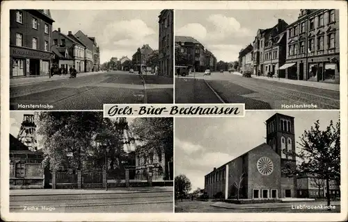 Ak Beckhausen Buer Gelsenkirchen im Ruhrgebiet, Horsterstraße, Zeche Hugo, Liebfrauenkirche