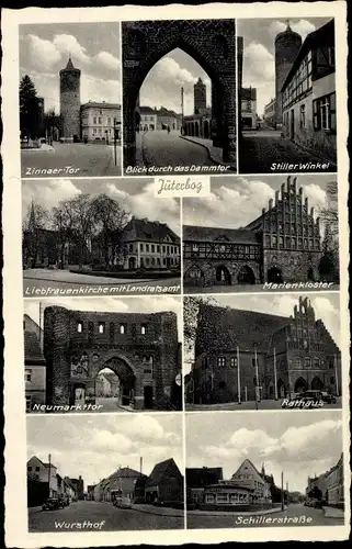 Ak Jüterbog in Brandenburg, Schillerstraße, Wursthof, Neumarkttor, Marienkloster, Stiller Winkel