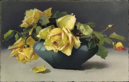 Künstler Ak Klein, Catharina, Gelbe Rosen in Vase