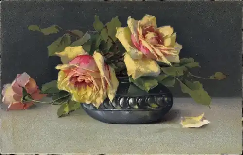Passepartout Ak Klein, Catharina, Blumen in Vase, Meissner & Buch 2459