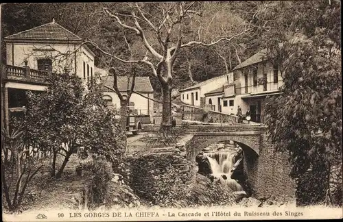 Ak Gorges de la Chiffa Algerien, La Cascade et l'Hotel du Ruisseau des Singes