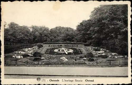 Ak Oostende Ostende Westflandern, L'horloge fleurie