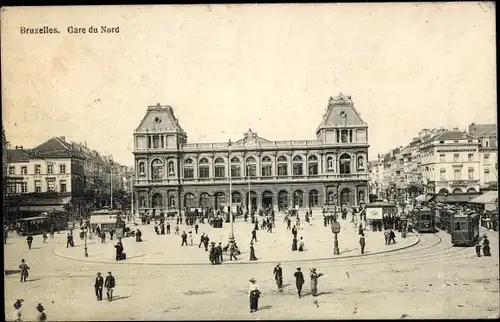 Ak Brüssel, Gare du Nord, Straßenbahnhaltestelle am Nordbahnhof