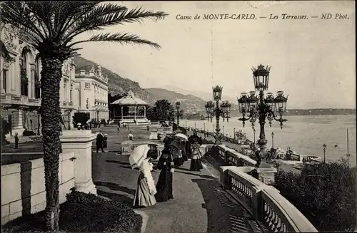 Ak Monte Carlo Monaco, Casino, les Terrasses, Pavillon, Passanten, Meer, Kasino