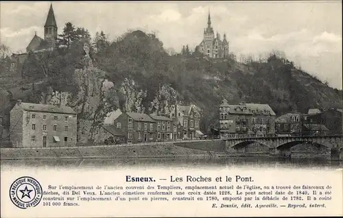 Ak Esneux Wallonien Lüttich, Les Roches et le Pont, Felsen, Fluss