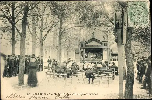 Ak Paris VIII. Arrondissement Élysée, Theatre Guignol Anatole, aux champs Elysees, Puppentheater