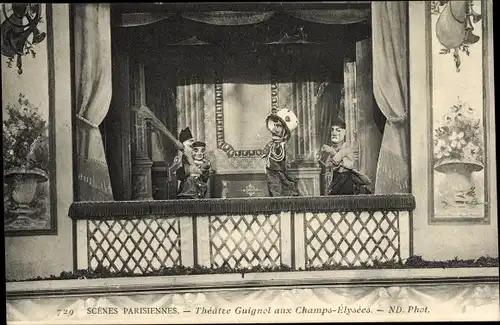 Ak Paris VIII, Champs-Elysees, Theatre Guignol, Puppentheater