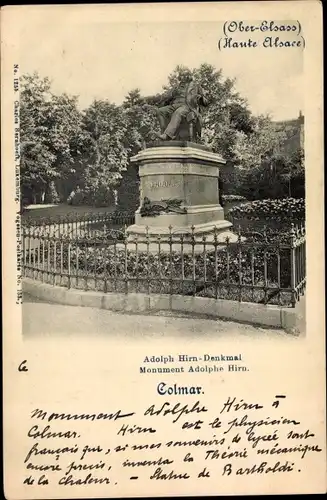 Ak Colmar Kolmar Elsass Haut Rhin, Adolph Hirn-Denkmal