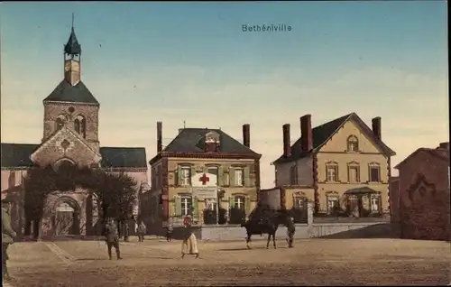Ak Betheniville Marne, Platz, Kirche, Gebäude, Rotes Kreuz