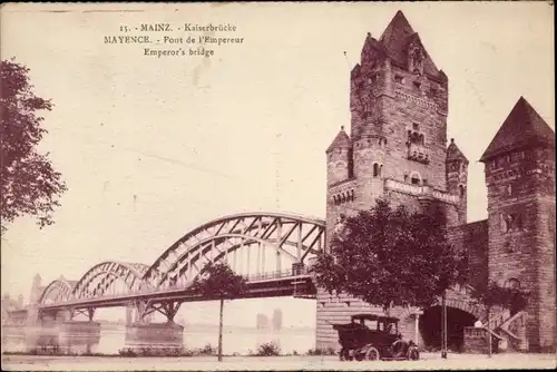 Ak Mainz am Rhein, Kaiserbrücke, Auto