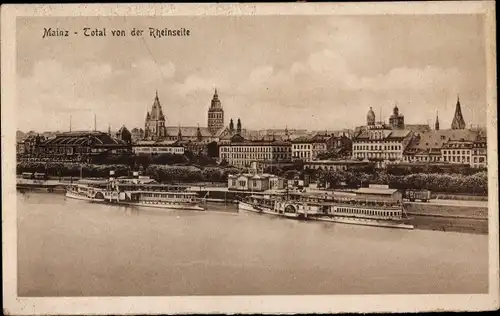 Ak Mainz am Rhein, Total von der Rheinseite, Schiffe