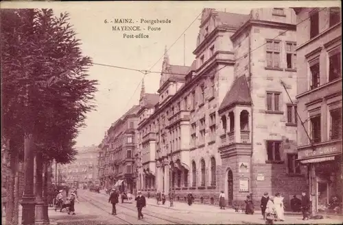 Ak Mainz Rheinland Pfalz, Postgebäude, Handlung, Straßenszene