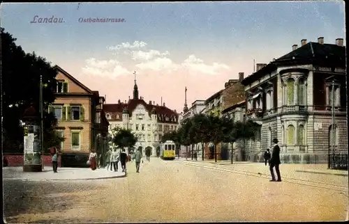 Ak Landau in der Pfalz, Ostbahnstraße, Straßenbahn