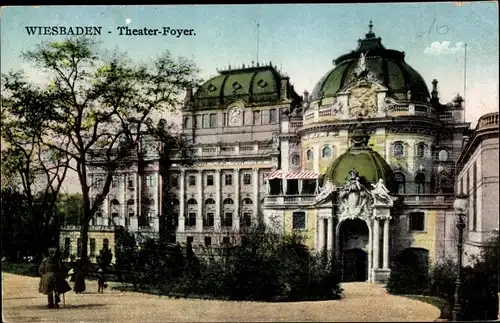 Ak Wiesbaden, Theater-Foyer, Außenansicht