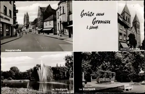 Ak Gronau in Westfalen, Antonius Kirche, Stadtpark, Hauptstraße