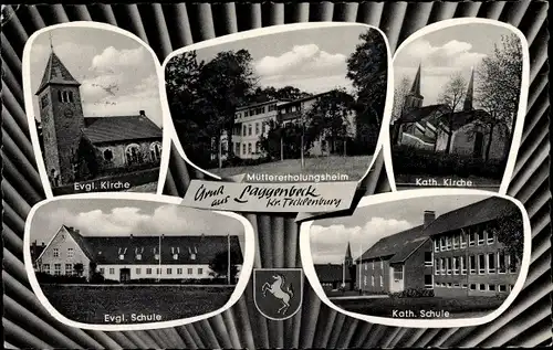 Ak Laggenbeck Ibbenbüren im Tecklenburger Land, Evangelische Kirche, Müttererholungsheim, Wappen