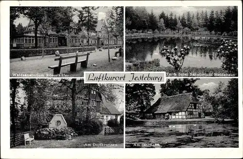 Ak Jesteburg in Niedersachsen, Waldsanatorium Rüsselkäfer, Dorfbrunnen, Dorfteich