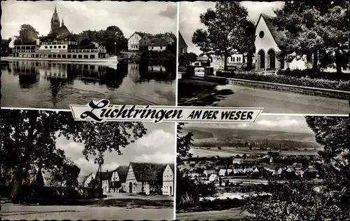 Ak Lüchtringen Höxter an der Weser, Gasthaus Weserstrand, Panorama, Kirche, Dampfer
