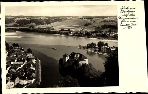 Ak Passau in Niederbayern, Blick vom Oberhaus auf Zusammenfluss von Donau, Inn und Ilz