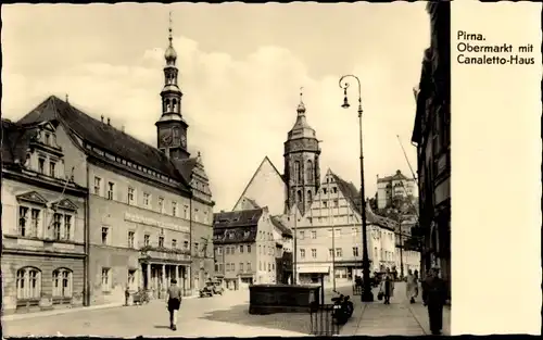 Ak Pirna an der Elbe, Obermarkt mit Canaletto-Haus