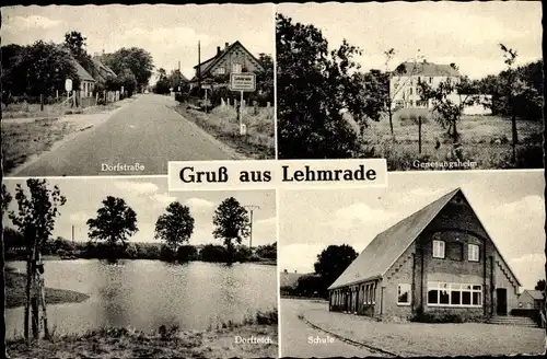 Ak Lehmrade in Lauenburg, Dorfstraße, Genesungsheim, Dorfteich, Schule