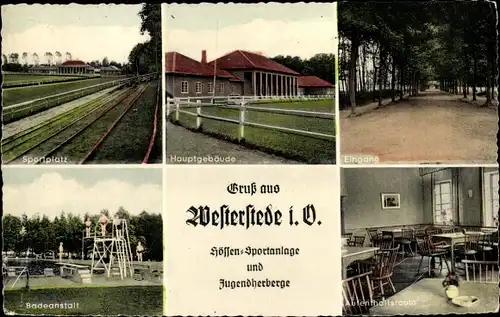 Ak Westerstede in Oldenburg Ammerland, Höffen-Sportanlage und Jugendherberge, Badeanstalt