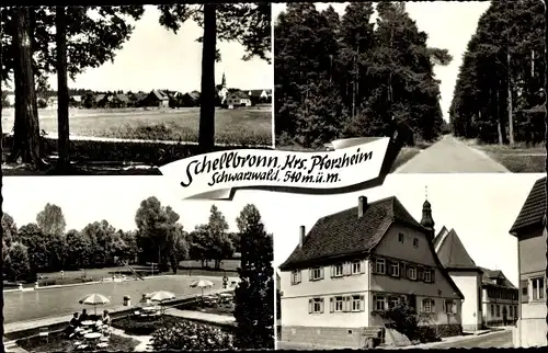 Ak Schellbronn Neuhausen im Enzkreis Schwarzwald, Panorama, Schwimmbad, Straße