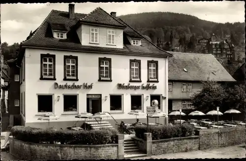 Ak Miltenberg am Main Unterfranken, Gasthaus Deutscher Hof, Außenansicht mit Biergarten