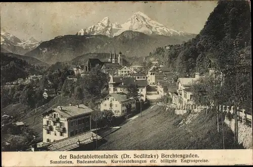 Ak Berchtesgaden in Oberbayern, Panorama, Badetablettenfabrik Dr. Sedlitzky