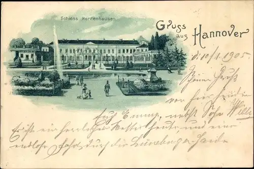 Litho Hannover in Niedersachsen, Schloss Herrenhausen, Parkansicht