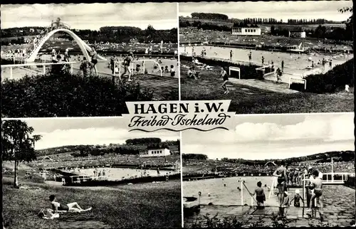 Ak Hagen in Westfalen, Freibad Ischeland, Schwimmbecken, Badegäste