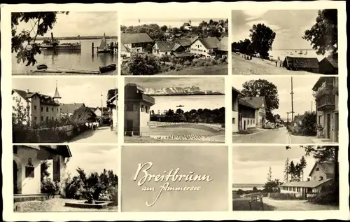 Ak Breitbrunn Herrsching am Ammersee, Panorama, Dorfansichten, See mit Booten