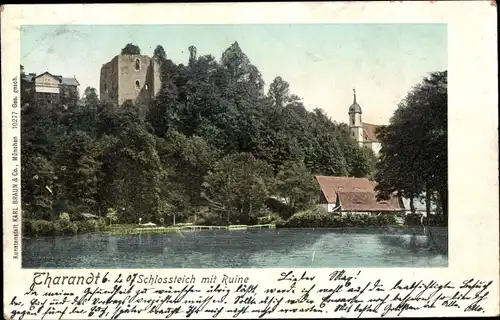 Ak Tharandt Sachsen, Schlossteich mit Ruine, Uferpartie
