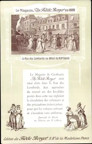 Ak Paris I, Reklame, Magasin du Fidele Berger en 1801, Rue des Lombards au debut du XIXe siecle