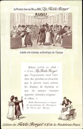 Ak Paris I, Reklame, Magasin du Fidele Berger en 1801, le Premier Jour de l'An en 1816