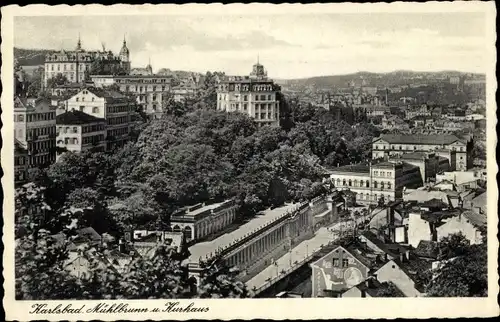 Ak Karlovy Vary Karlsbad Stadt, Mühlbrunn und Kurhaus